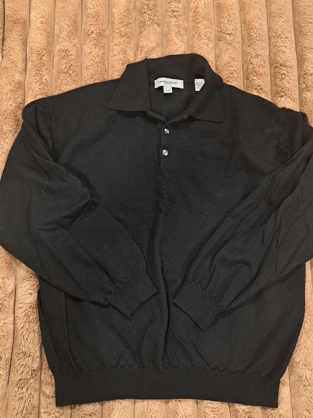 Pronto Uomo Sweater Mens Large Extra Fine 100% Merino Wool Collared Pullover